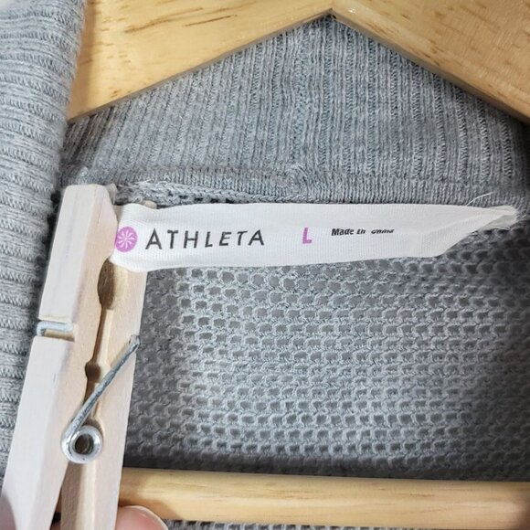 Athleta Open Cardigan Sweater Gray Large Mesh Back Long Sleeve Waterfall READ - Picture 6 of 8